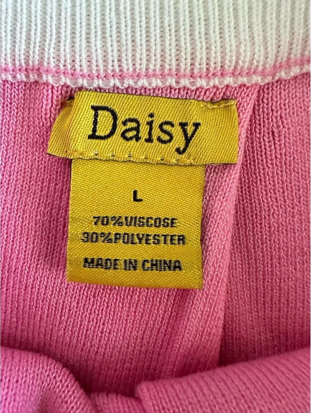 Daisy Pink Pleated Knit Skirt Large Stripe Waist Mini Tennis Preppy Schoolgirl